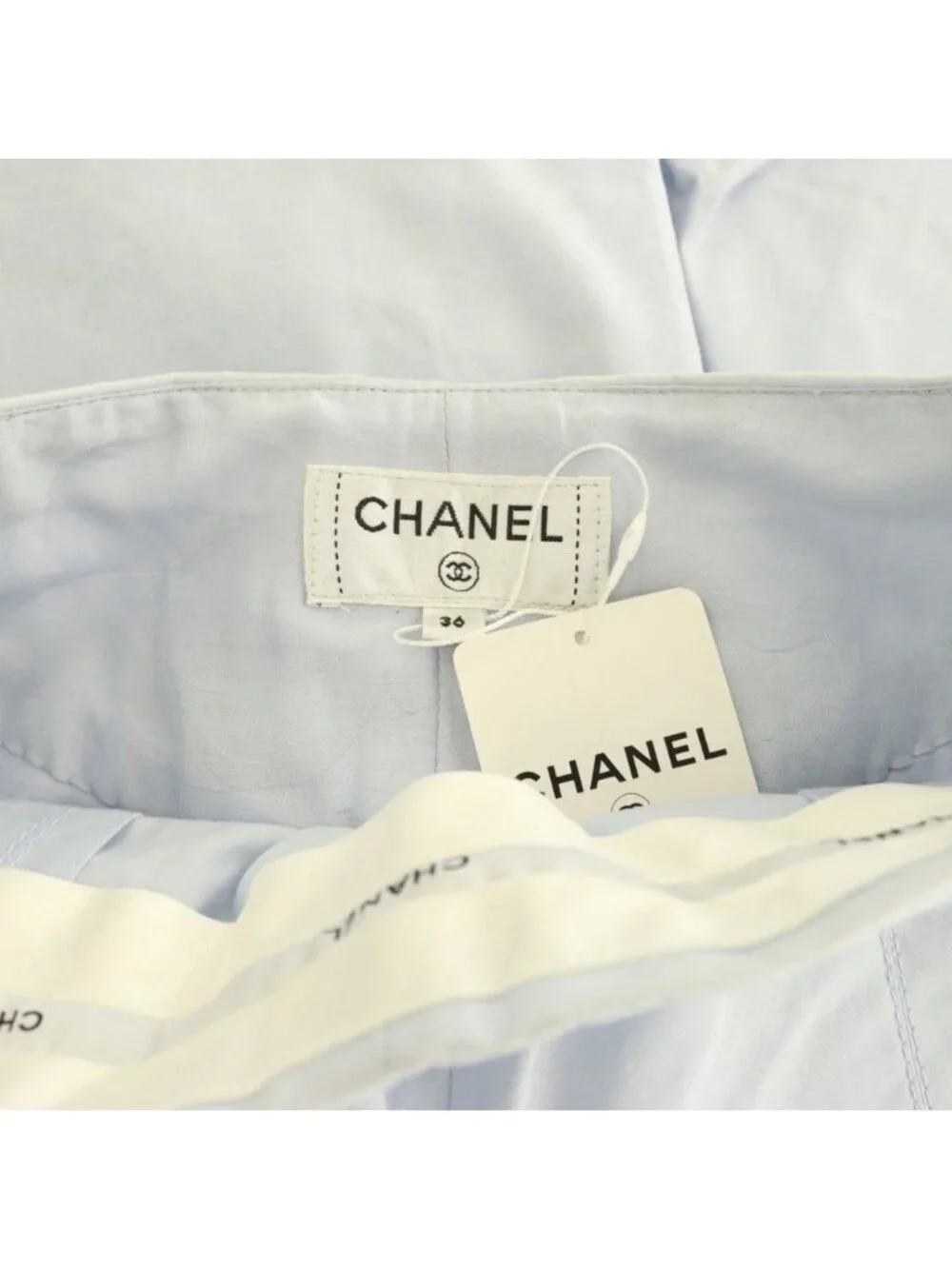 Chanel Coco Button Balloon Silhouette Pants Wide Cotton 36 Light Blue CX